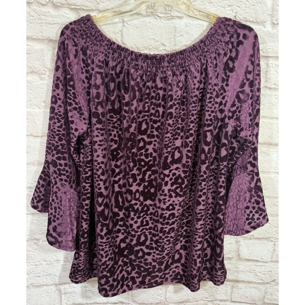 Belle by Kim Gravel XL Burgundy Velvet Top On Off Shoulder Peasant Smocked Flare - Picture 5 of 9